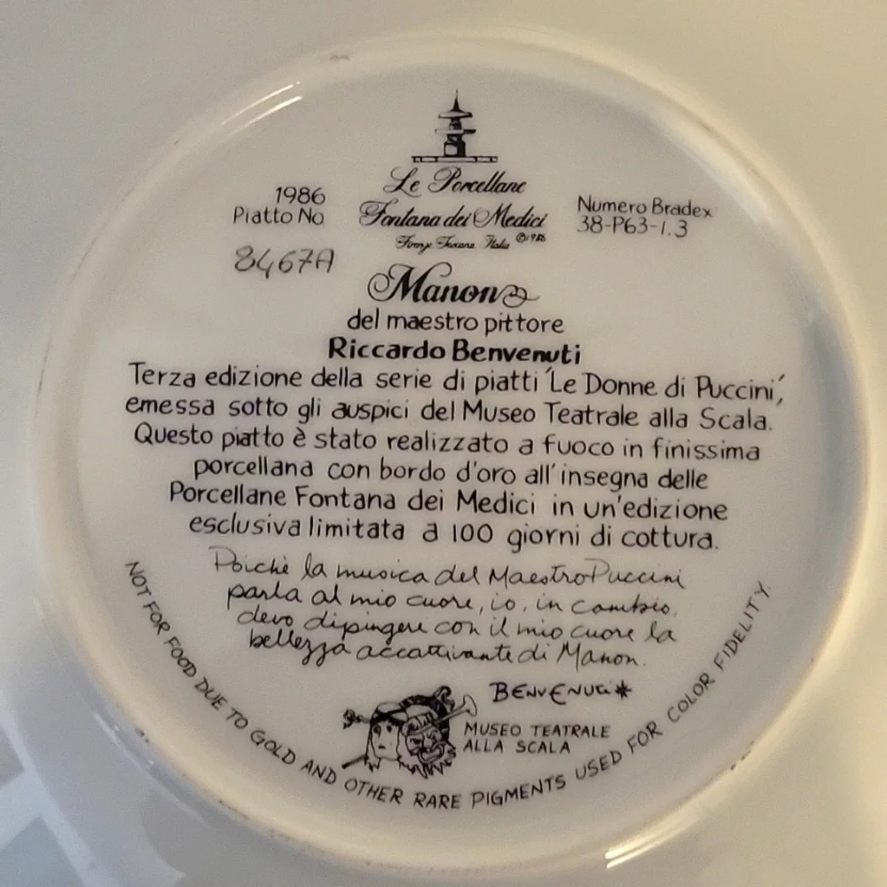 1987 Riccaedo Benvenuti Bradford Exchange Collector Plates